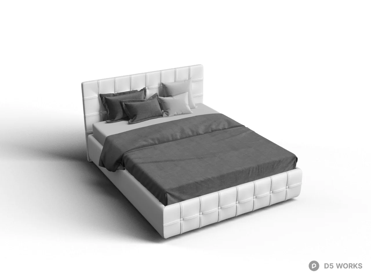 Tufted Upholstered Double Bed 3d model - Image 1