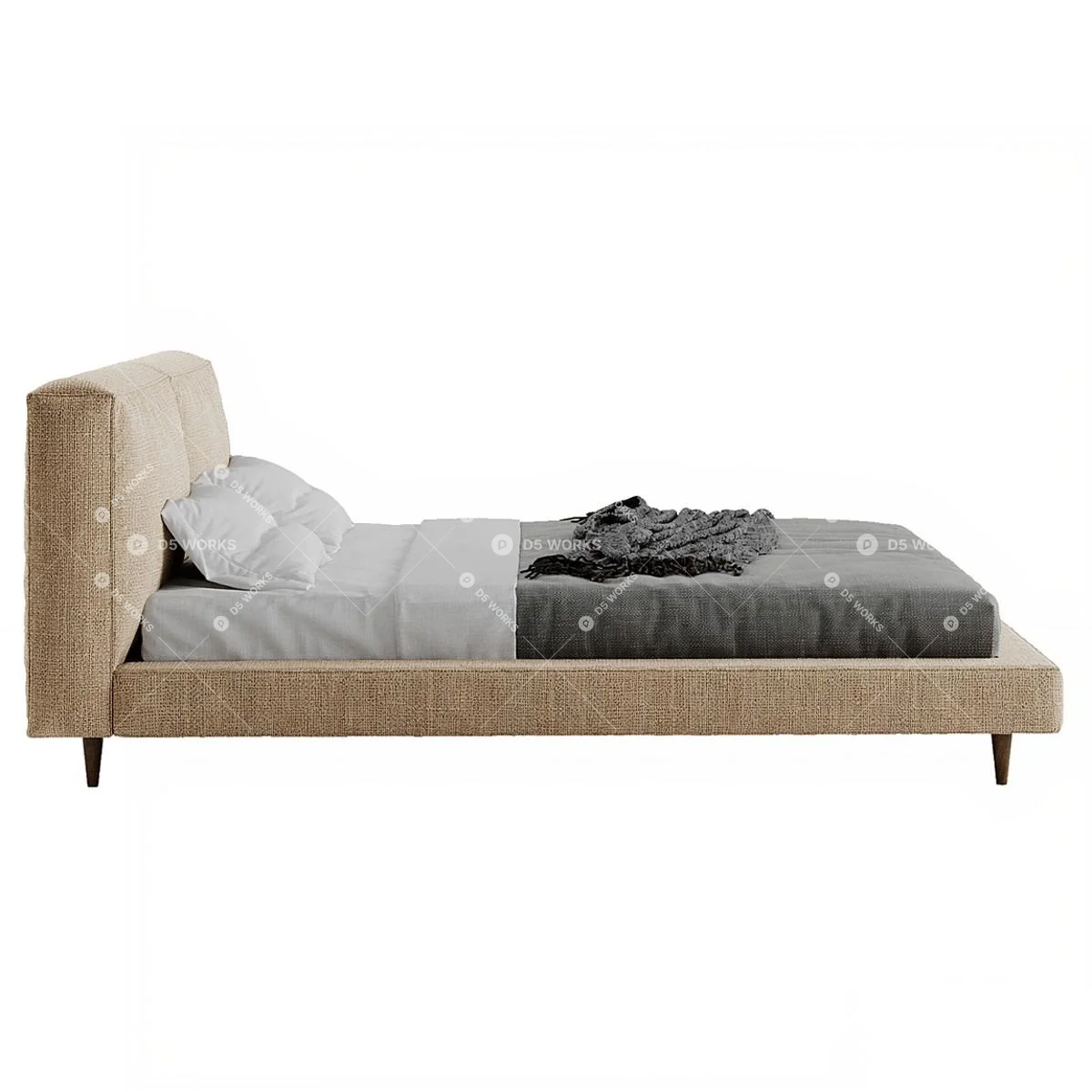 Mid-Century Modern Double Bed 3d model thumbnail 3