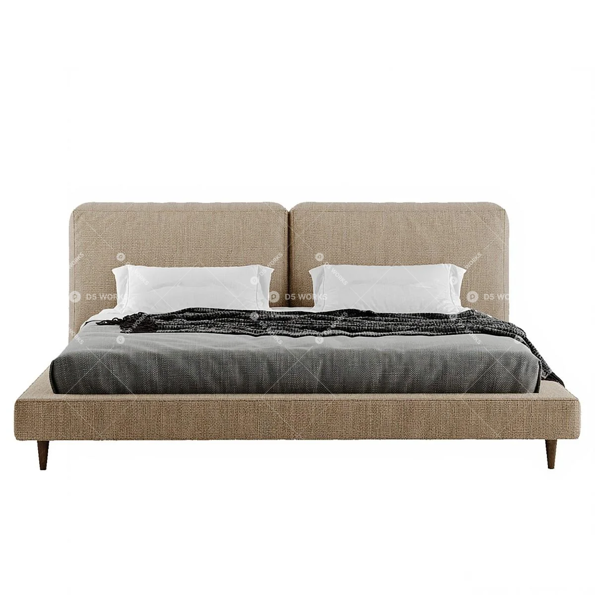 Mid-Century Modern Double Bed 3d model thumbnail 2