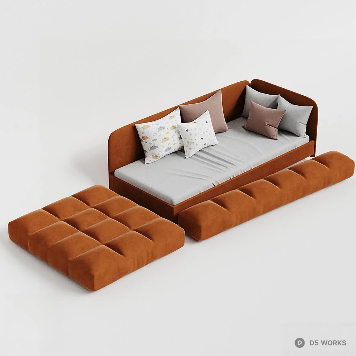 Modular Velvet Sectional Sofa 3d model thumbnail 4