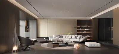 Modern Minimalist Living Room with Ambient Lighting 3d model