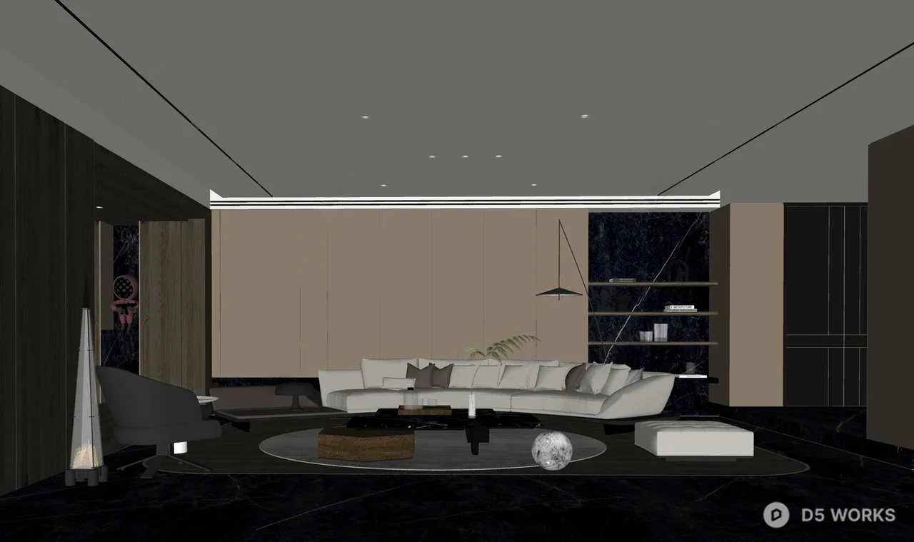 Modern Minimalist Living Room with Ambient Lighting 3d model thumbnail 2