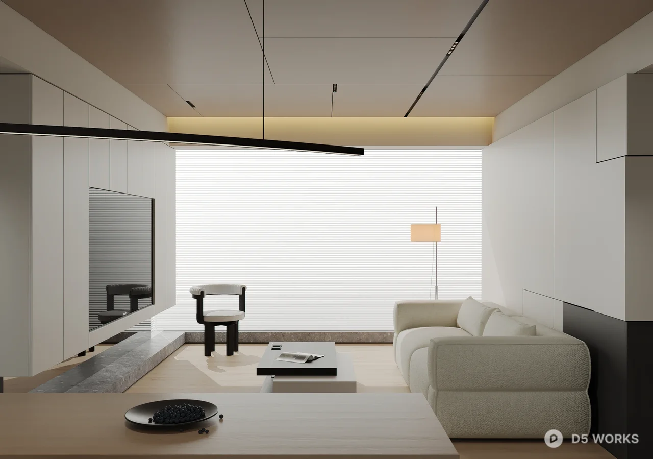 Minimalist Living Room with Linear Lighting 3d model - Image 1