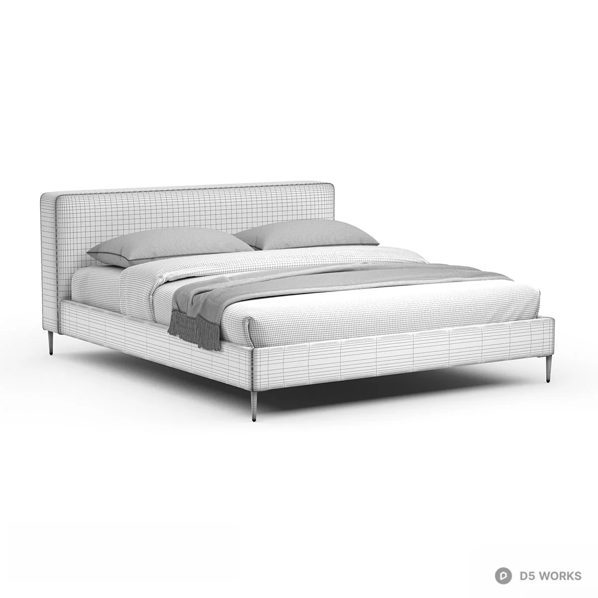Minimalist Upholstered Double Bed 3d model thumbnail 4