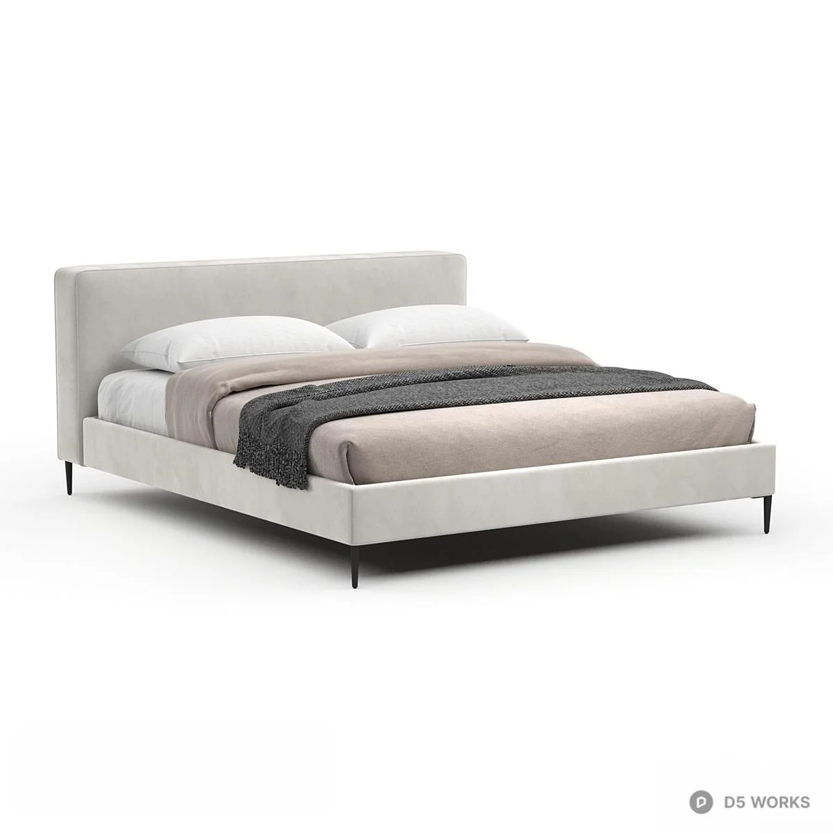 Minimalist Upholstered Double Bed 3d model - Image 1