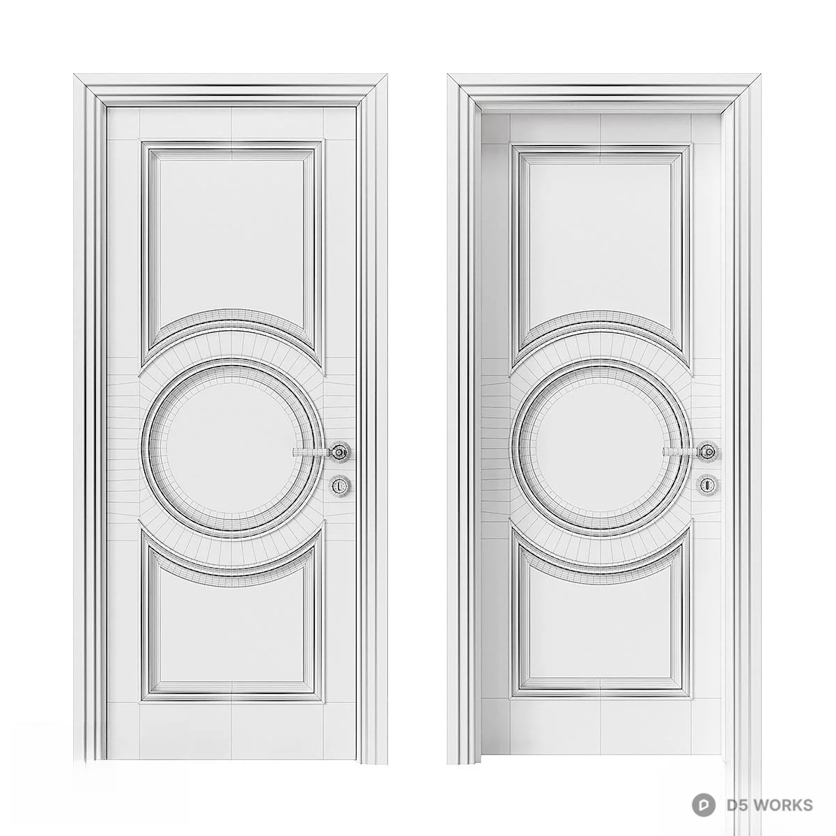 Classic Single Door With Circular Panel 3d model thumbnail 4