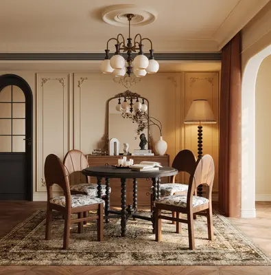 Classic Style Dining Room with Ornate Chandelier 3d model