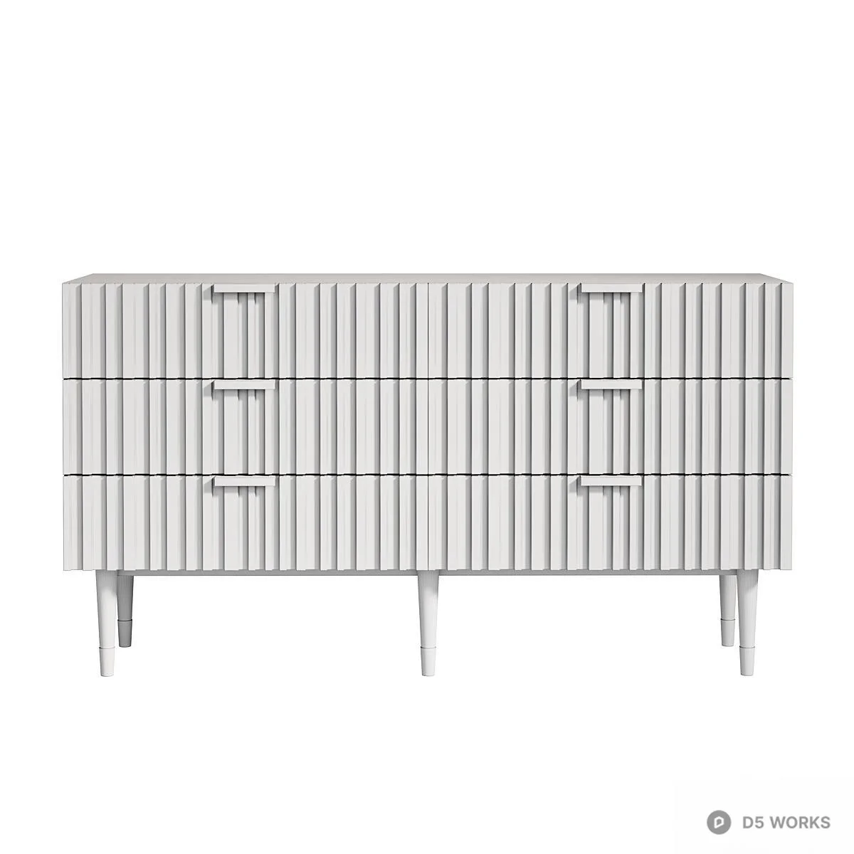 Navy Blue Fluted Design Chest Of Drawers With Brass Handles 3d model thumbnail 3