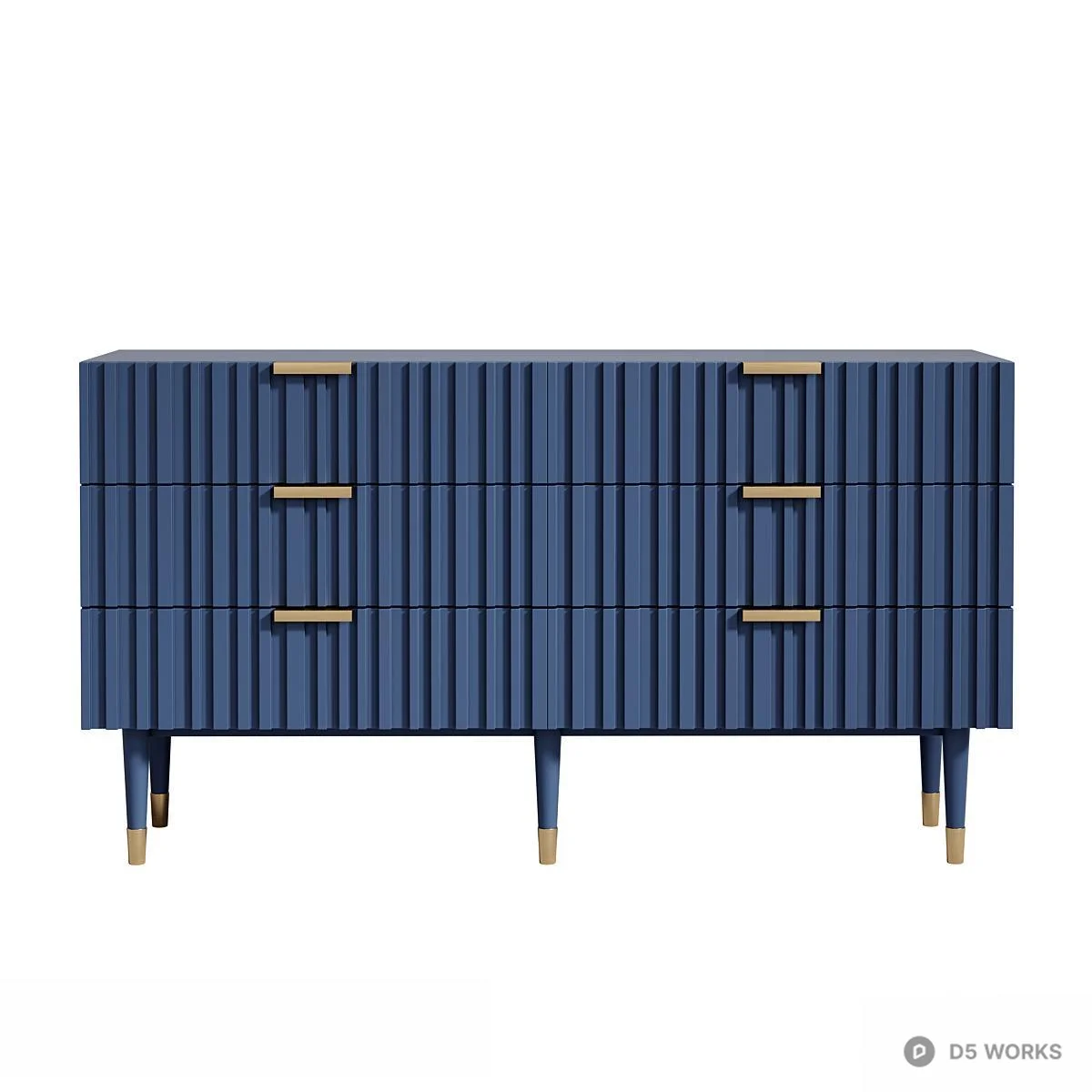 Navy Blue Fluted Design Chest Of Drawers With Brass Handles 3d model thumbnail 2