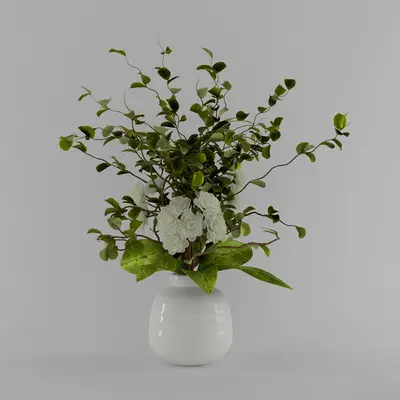 White Floral Arrangement In Ceramic Vase 3d model