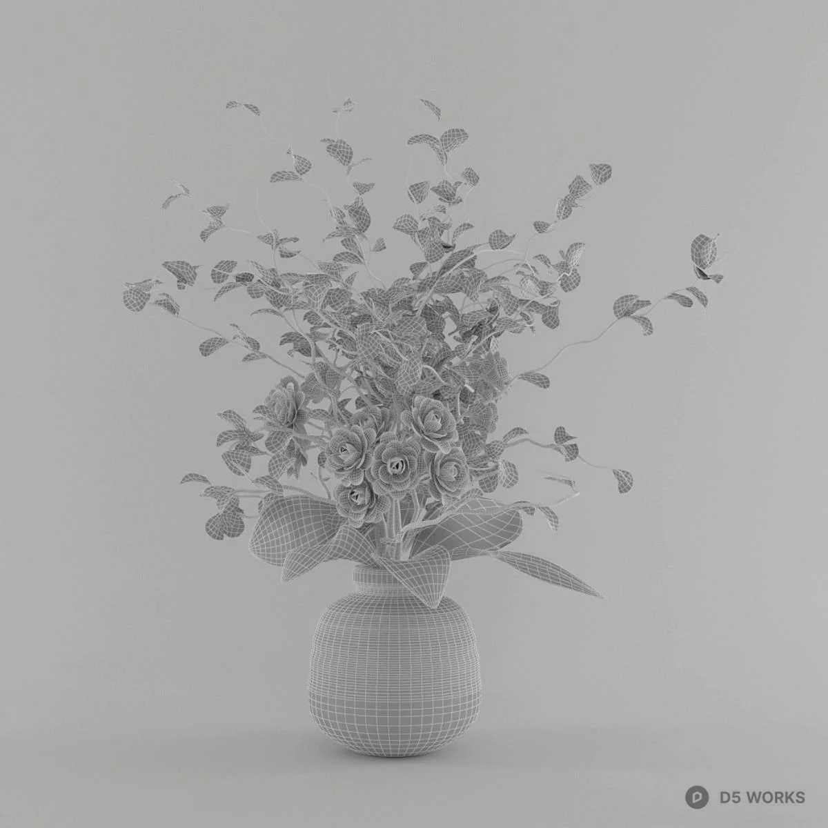 White Floral Arrangement In Ceramic Vase 3d model thumbnail 2