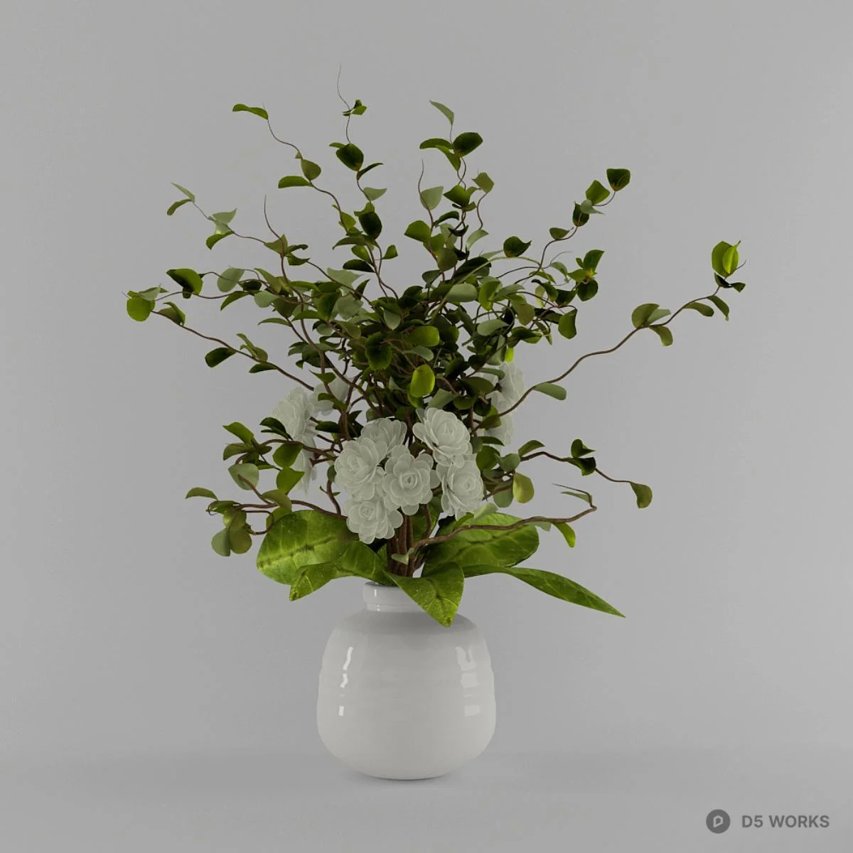 White Floral Arrangement In Ceramic Vase 3d model - Image 1
