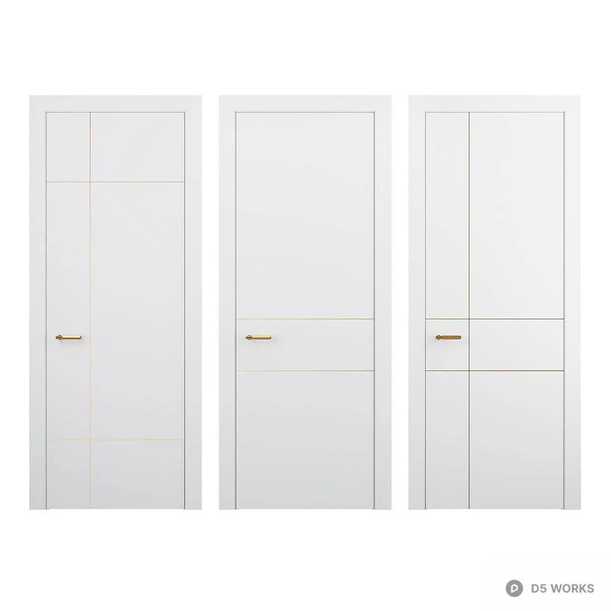 Minimalist White Single Door With Gold Handle 3d model thumbnail 2