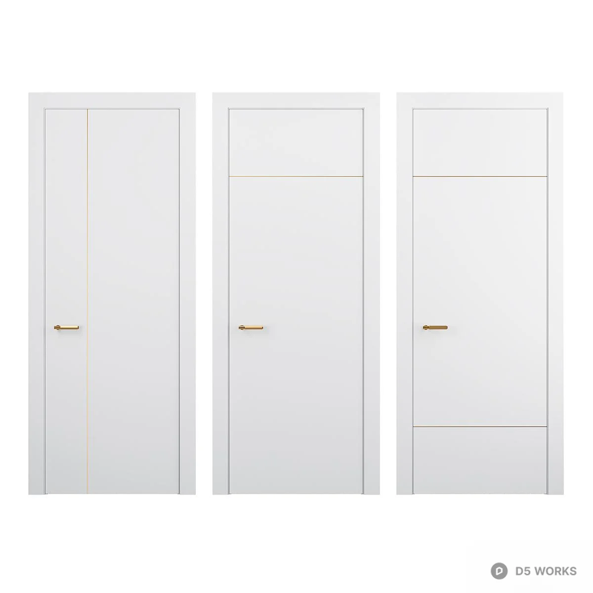 Minimalist White Single Door With Gold Handle 3d model - Image 1