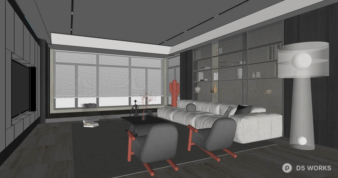 Modern Minimalist Living Room with Monochrome Palette 3d model thumbnail 2