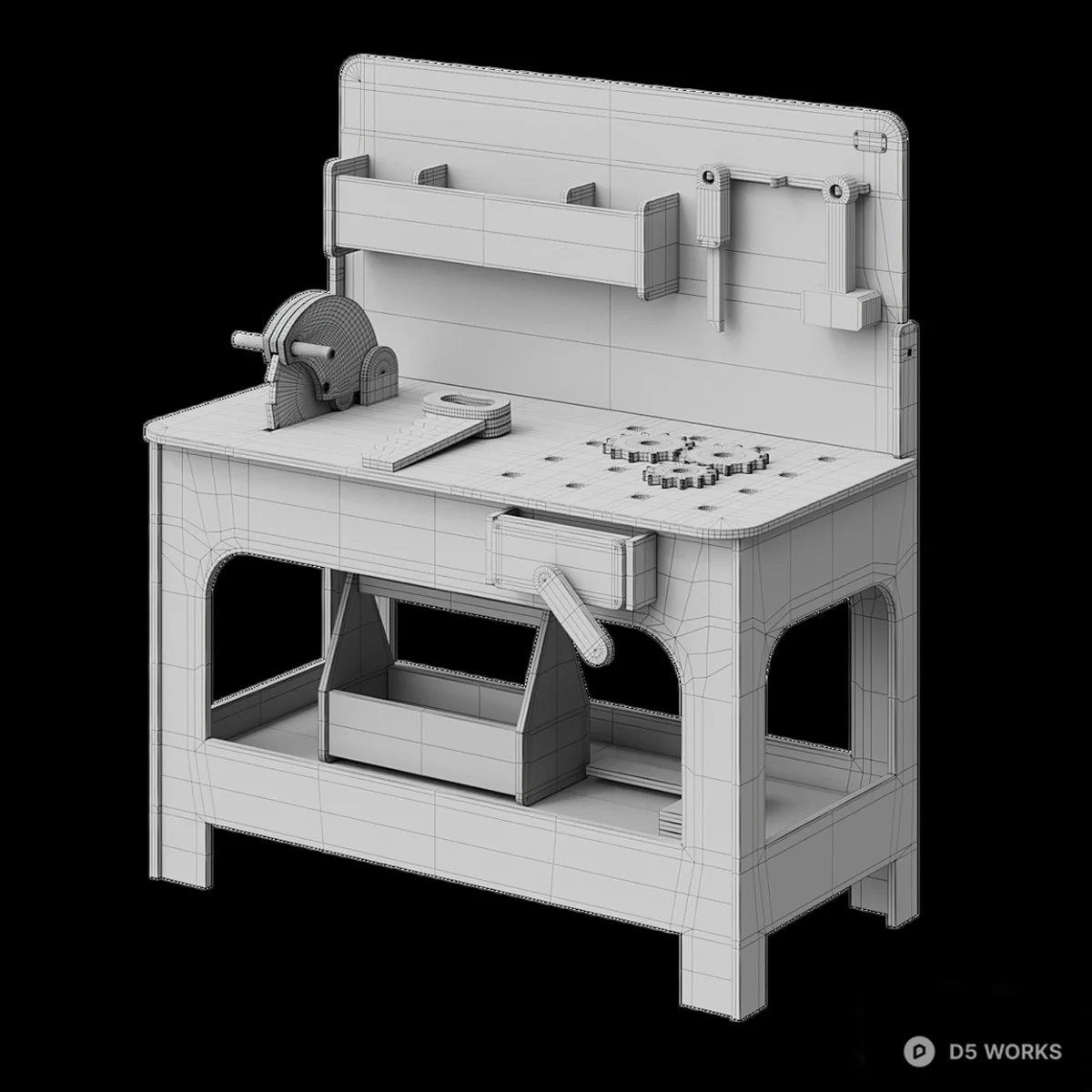 Minimalist Wooden Workbench With Tool Storage 3d model thumbnail 4