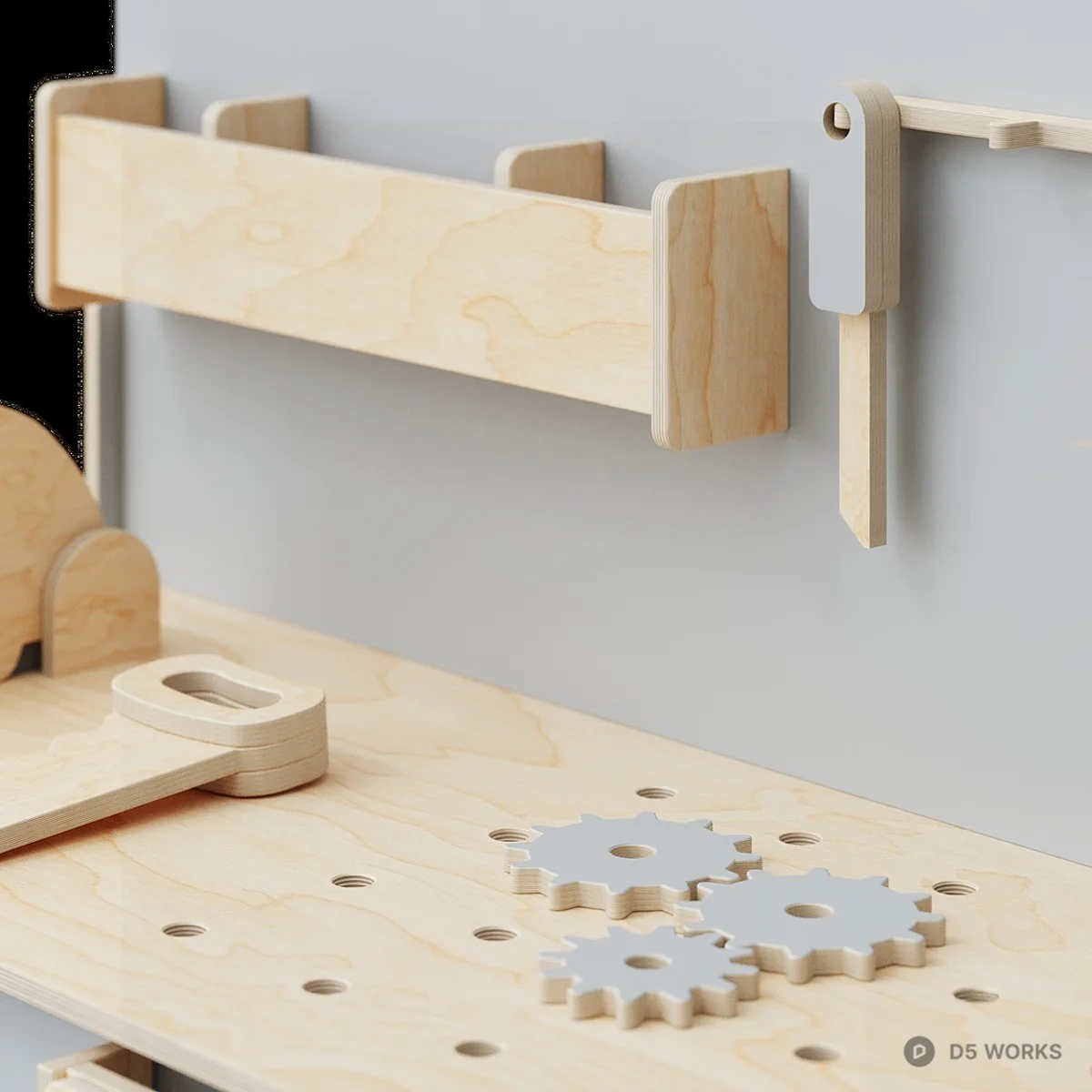 Minimalist Wooden Workbench With Tool Storage 3d model thumbnail 3