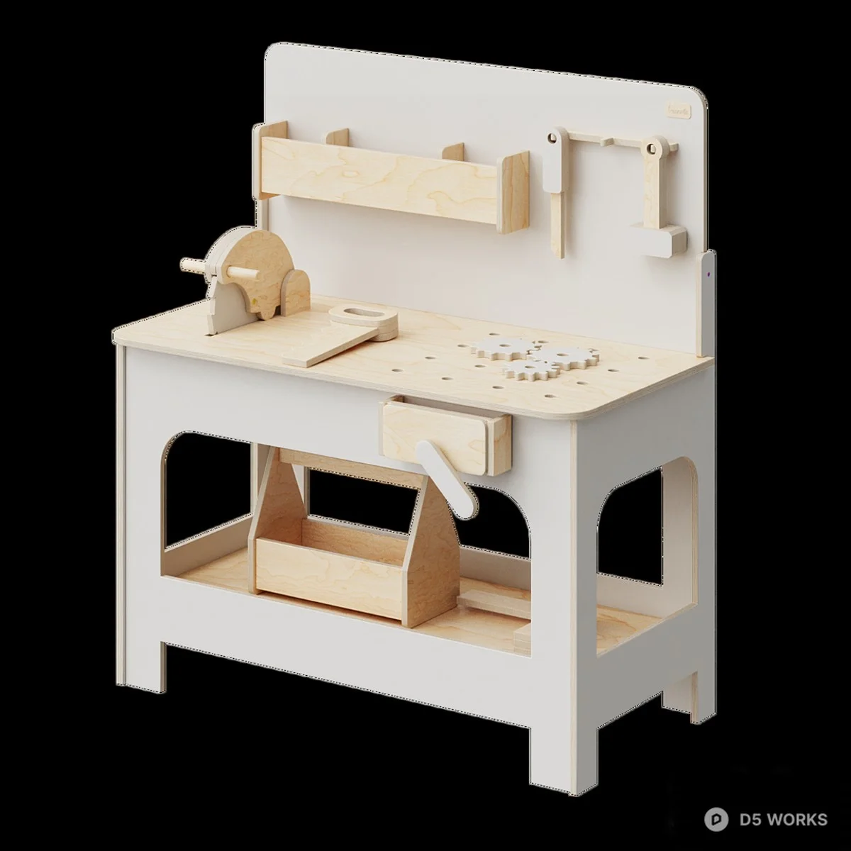 Minimalist Wooden Workbench With Tool Storage 3d model thumbnail 2