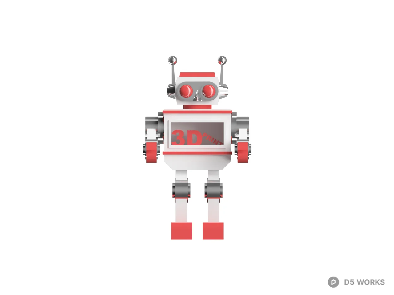 Retro Red And White Robot Toy 3d model thumbnail 2