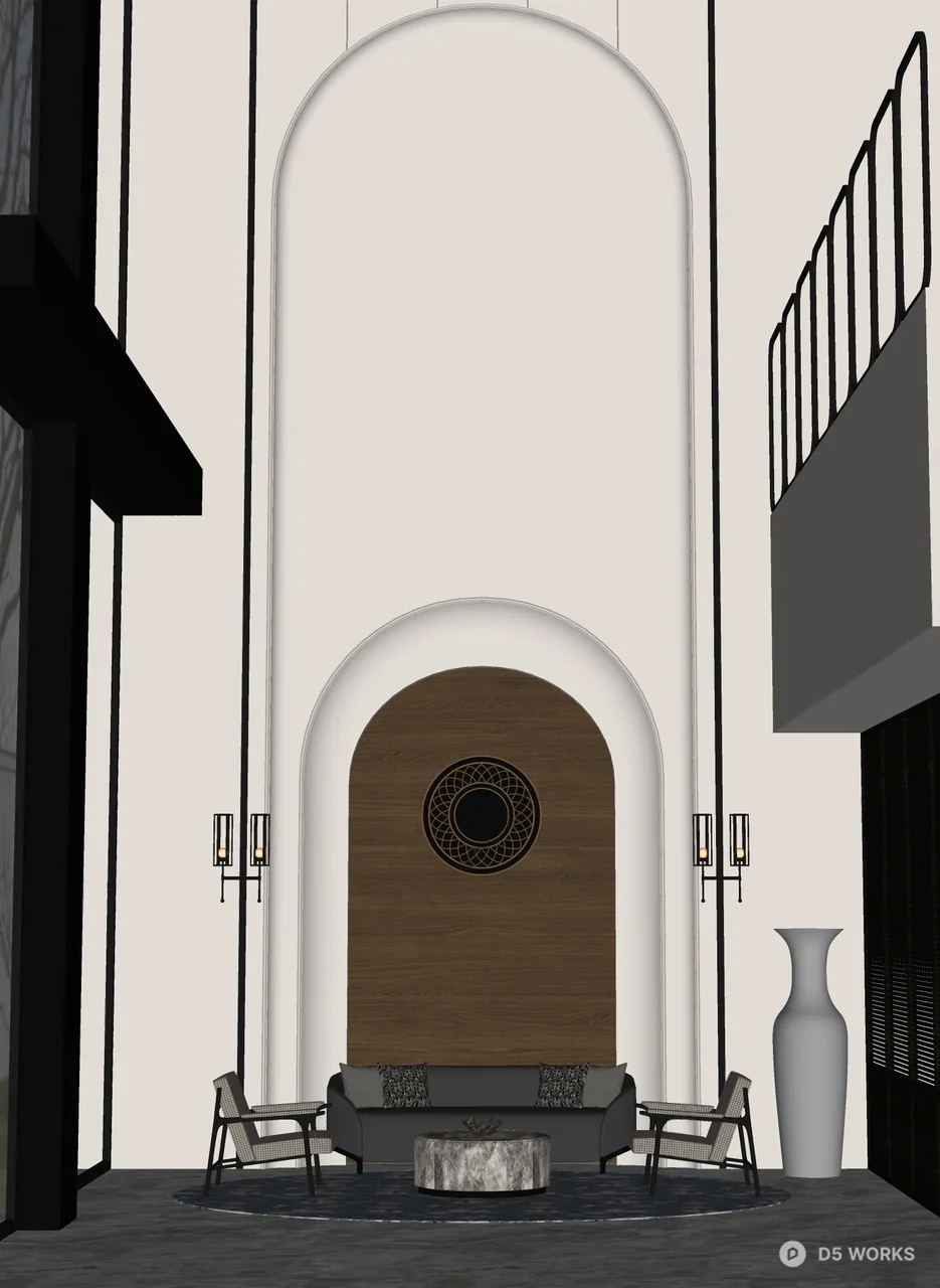 Minimalist Villa Living Room With Arched Feature Wall 3d model thumbnail 2
