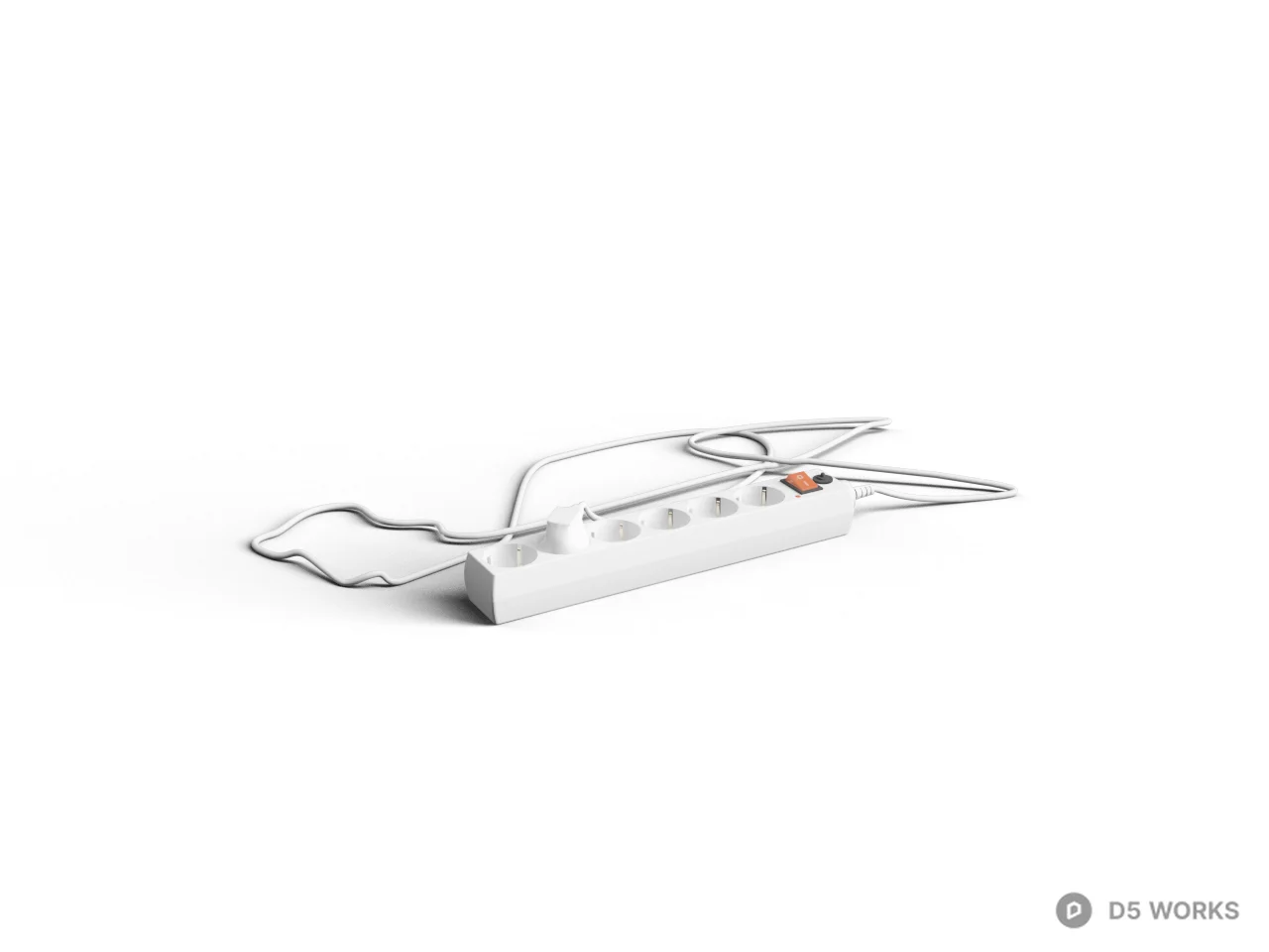 White Multi Socket Power Strip 3d model - Image 1