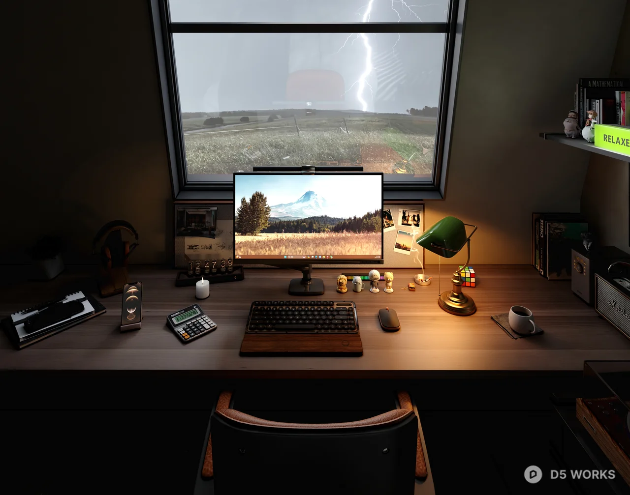 Modern Minimalist Bedroom with Study Area 3d model thumbnail 3