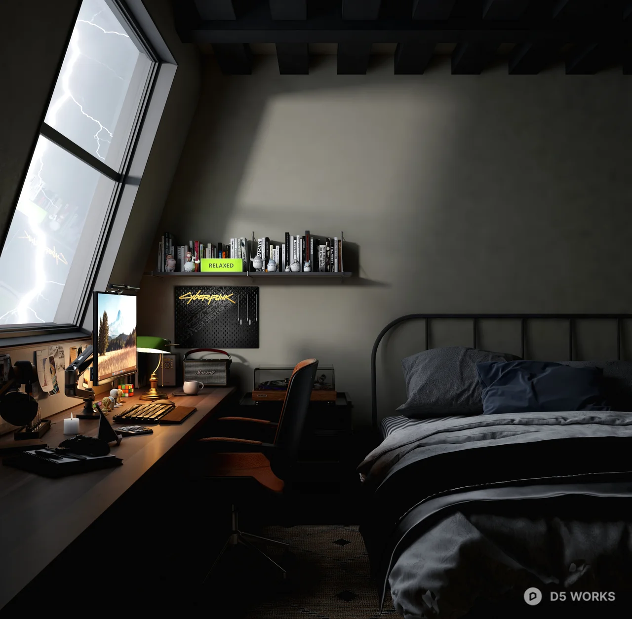 Modern Minimalist Bedroom with Study Area 3d model - Image 1