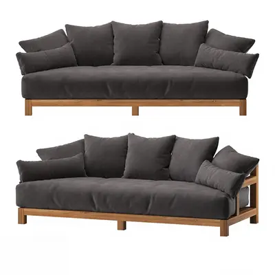 Minimalist Wood Frame Three Seater Sofa 3d model