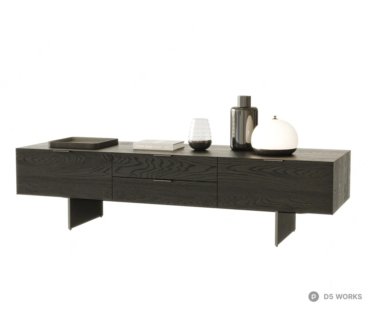 Floating Black Wood Grain TV Cabinet 3d model - Image 1