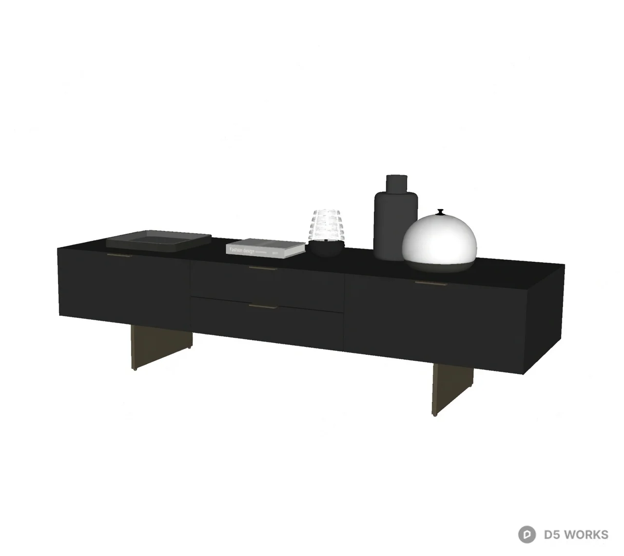 Floating Black Wood Grain TV Cabinet 3d model thumbnail 2
