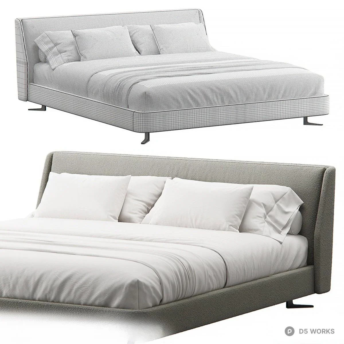 Minimalist Upholstered Double Bed 3d model thumbnail 3