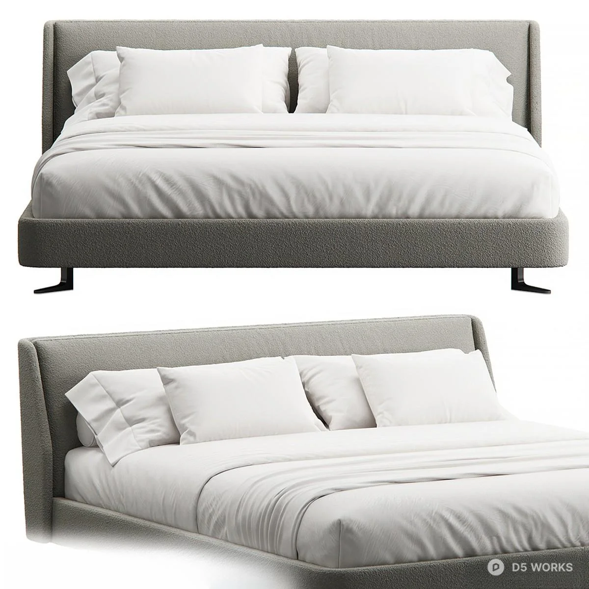 Minimalist Upholstered Double Bed 3d model thumbnail 2