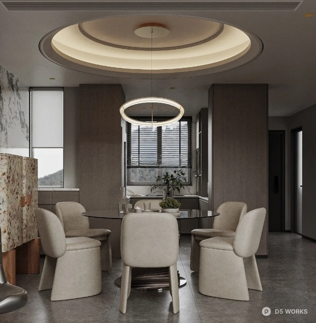 Modern Minimalist Living Dining Space 3d model thumbnail 2