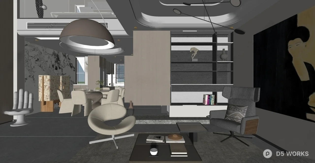Modern Minimalist Living Dining Space 3d model thumbnail 3