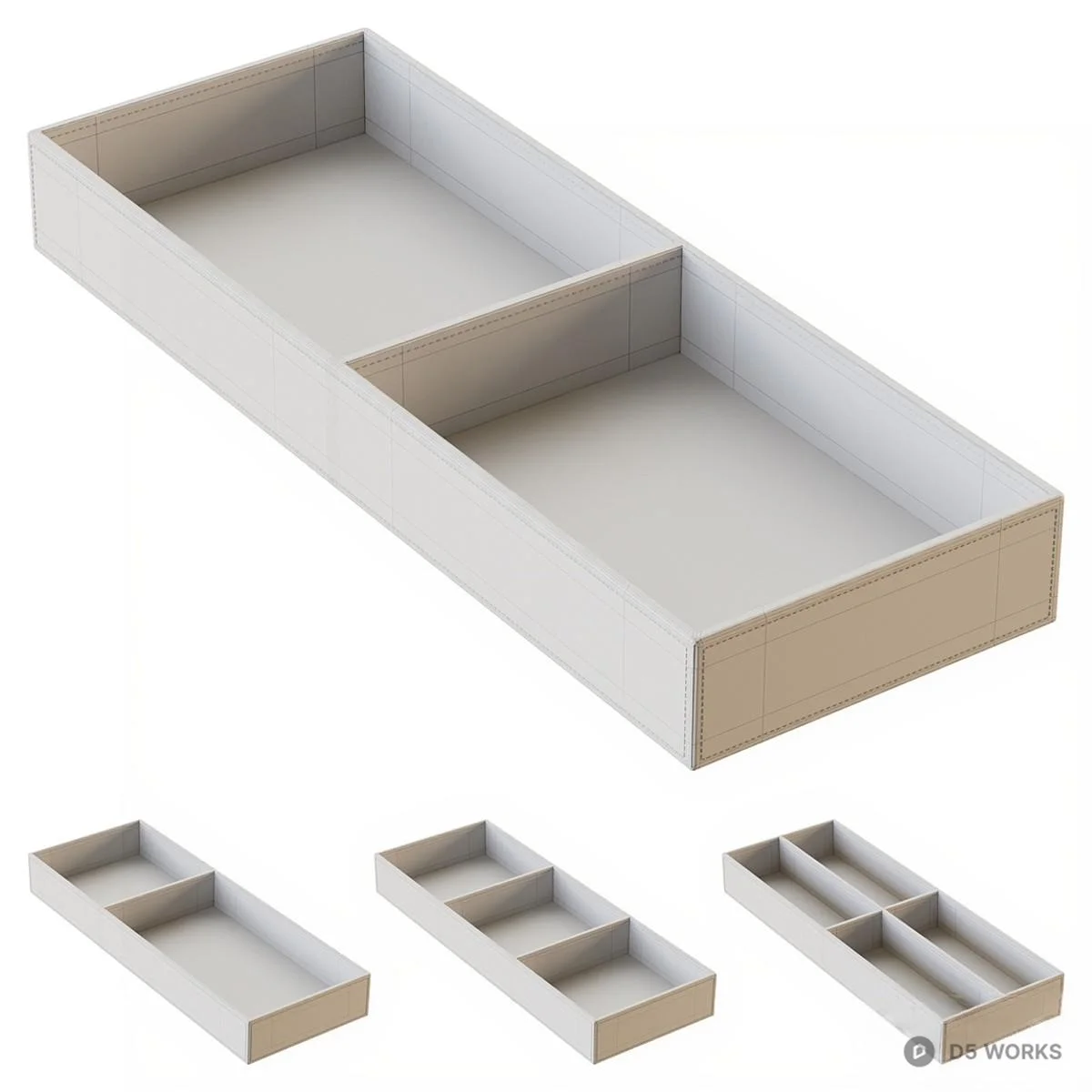 Leatherette Divided Storage Box Set 3d model thumbnail 2