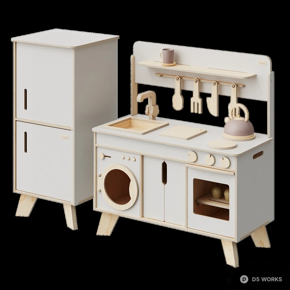 Pastel Green Wooden Play Kitchen Set 3d model thumbnail 2