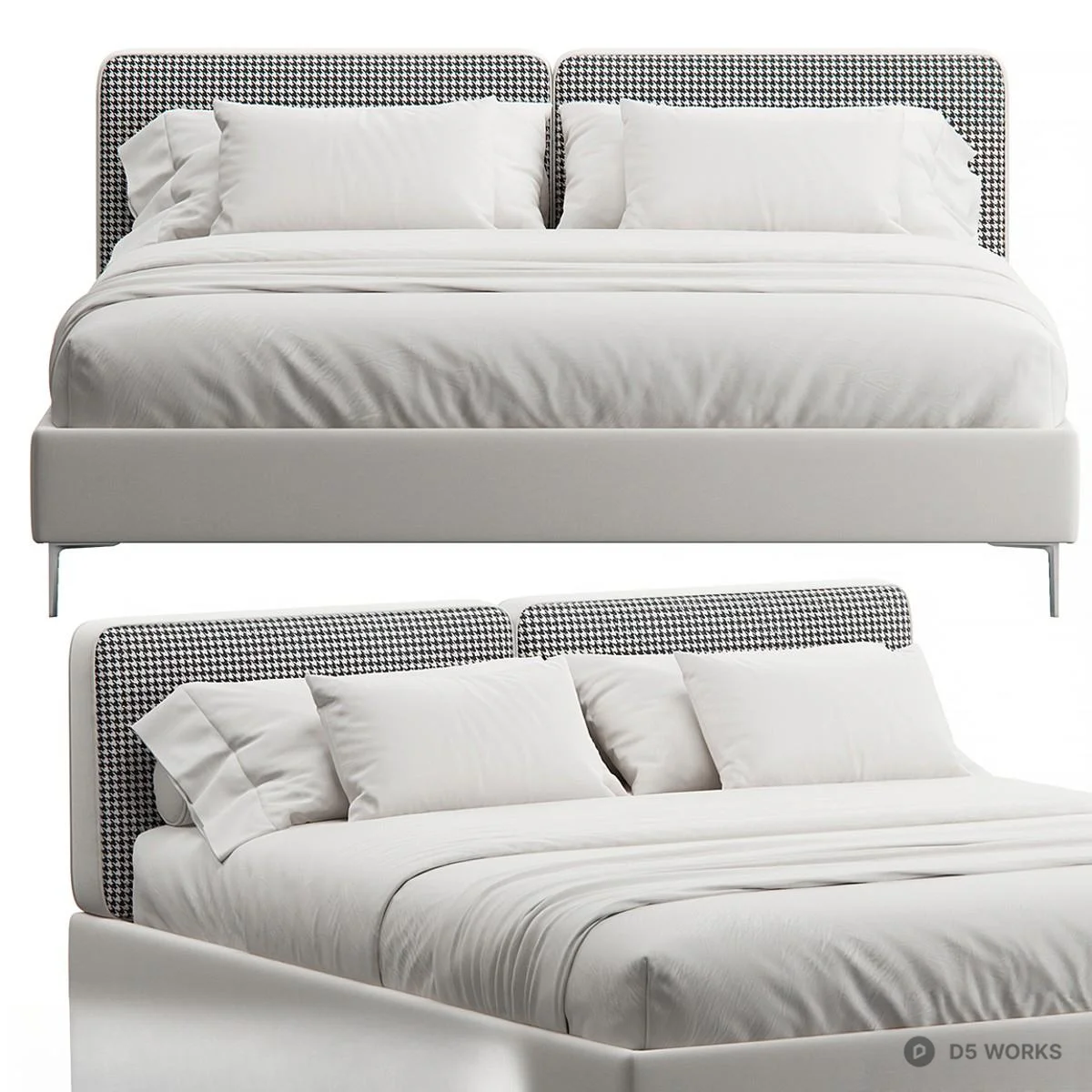 Houndstooth Headboard Double Bed 3d model thumbnail 2