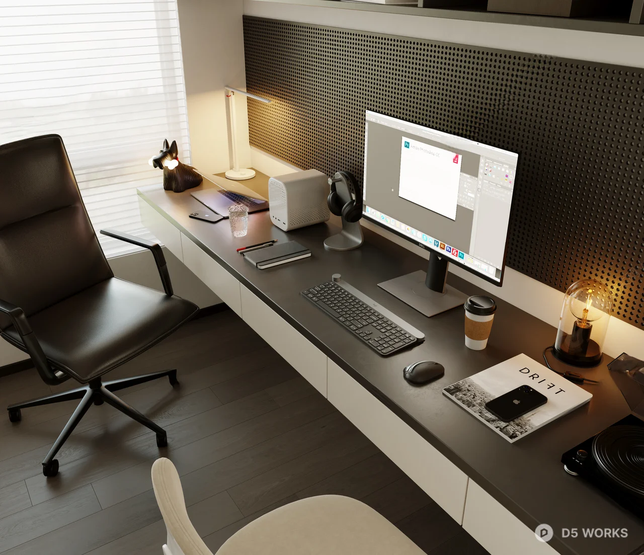 Minimalist Home Study With Integrated Storage And Ergonomic Chair 3d model thumbnail 2