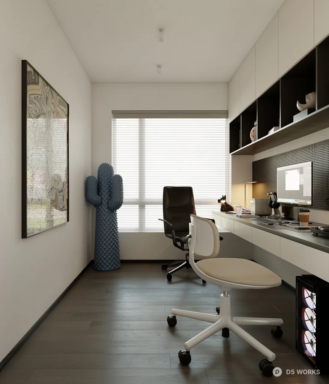 Minimalist Home Study With Integrated Storage And Ergonomic Chair 3d model - Image 1