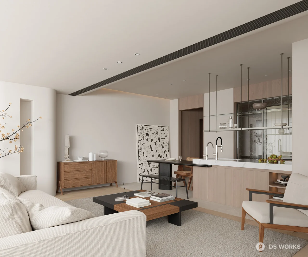 Minimalist Open Plan Dining Kitchen 3d model thumbnail 3