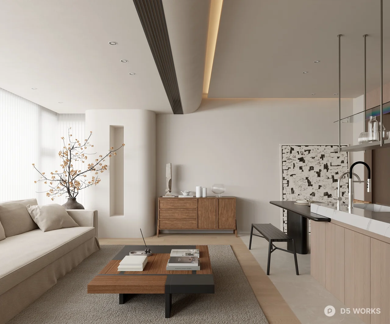 Minimalist Open Plan Dining Kitchen 3d model thumbnail 2
