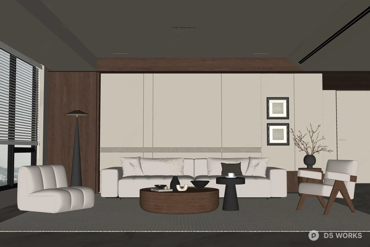Minimalist Living Room with Neutral Tones 3d model thumbnail 2