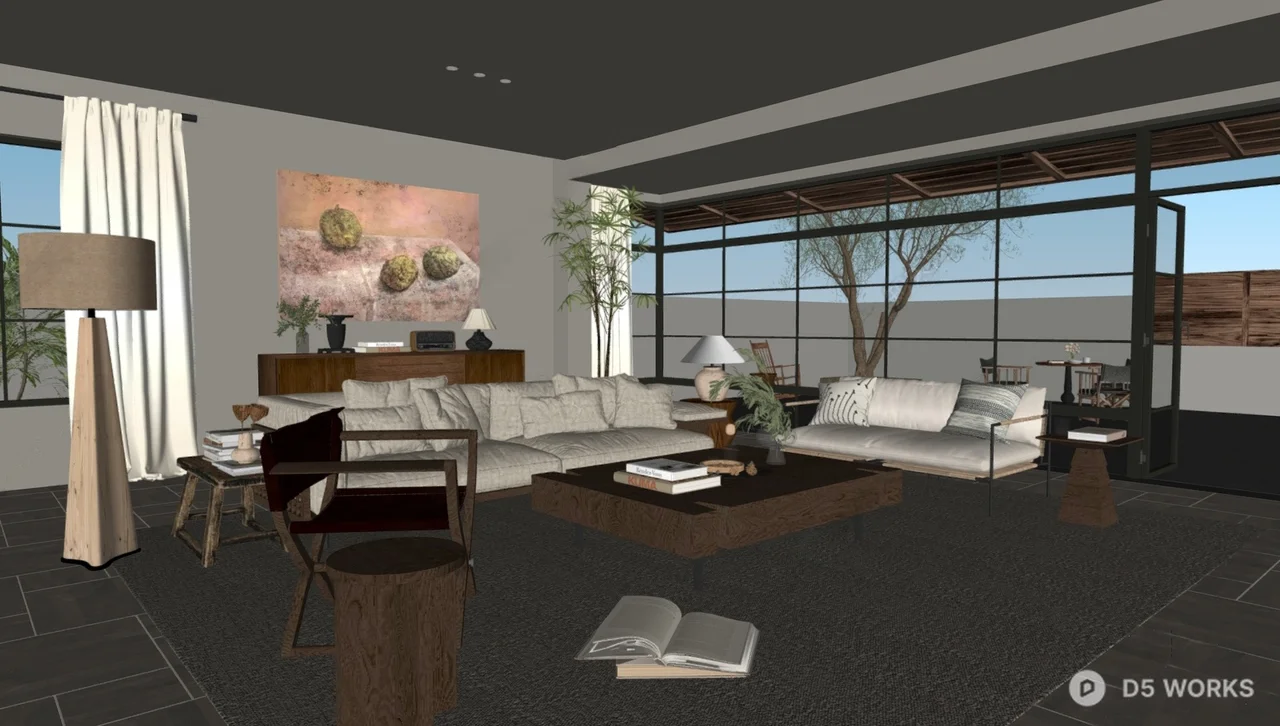 Minimalist Villa Living Room with Neutral Tones 3d model thumbnail 2