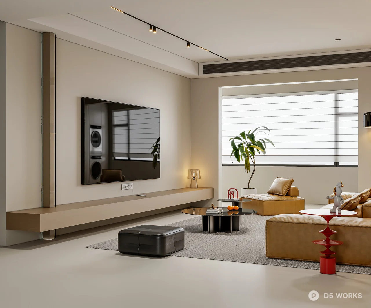 Minimalist Living Room with Neutral Tones 3d model thumbnail 2