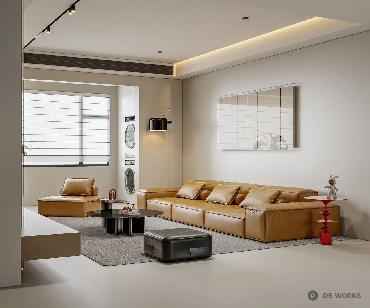 Minimalist Living Room with Neutral Tones 3d model thumbnail 3