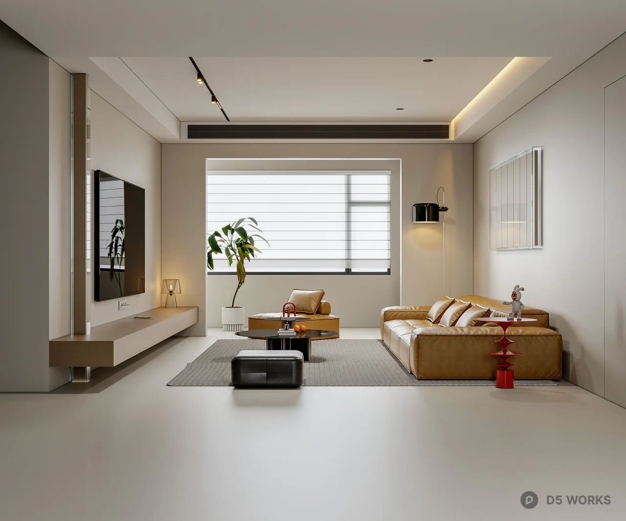 Minimalist Living Room with Neutral Tones 3d model - Image 1