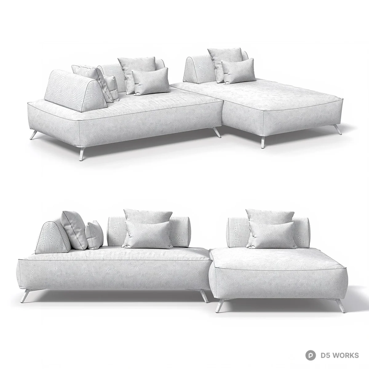 Modern Mustard Velvet Sectional Sofa 3d model thumbnail 3