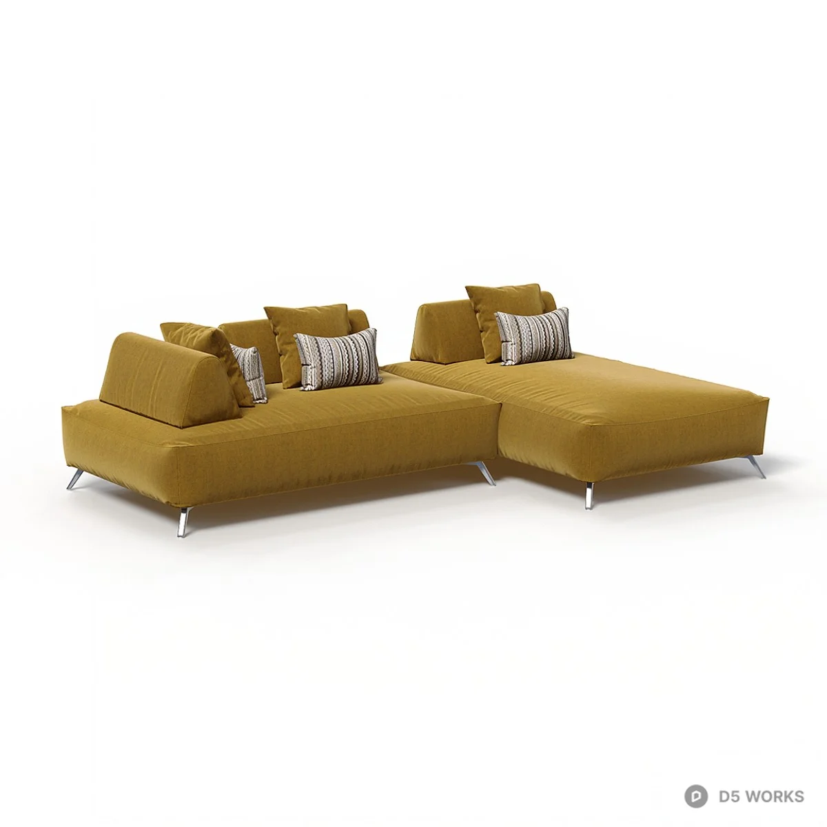 Modern Mustard Velvet Sectional Sofa 3d model thumbnail 2