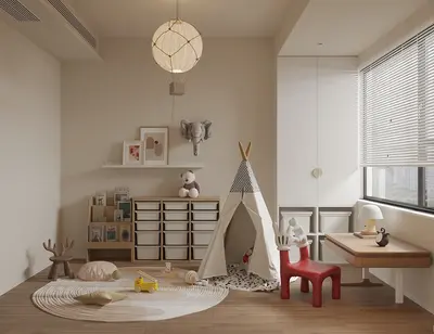 Minimalist Children's Room With Teepee And Study Nook 3d model