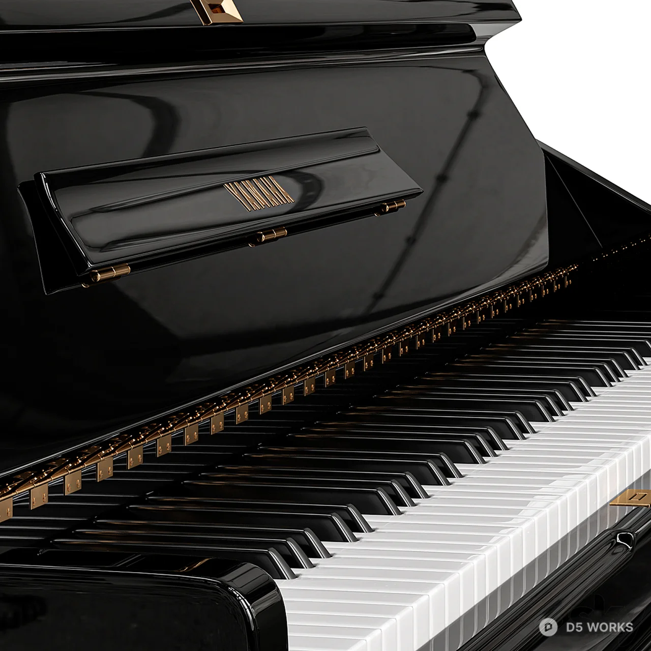 Glossy Black Upright Piano 3d model thumbnail 2